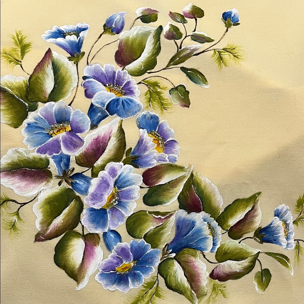 Hand painted Floral Pillow case with Lace Trim - Picture 9 of 9